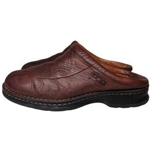 UGG Mule Men 9.5 Clog Slipper Brown Smooth Leather Slip On Shoe Sheepskin Lining